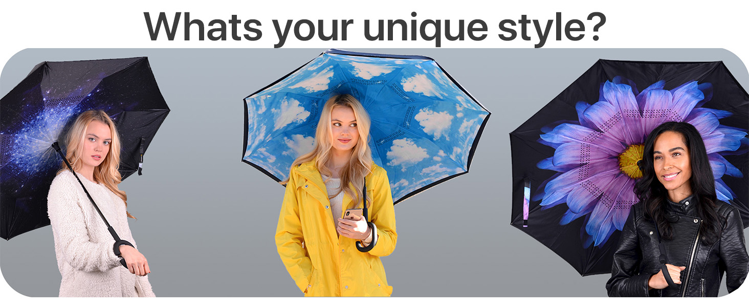 whats your unique style? cosmos blue sky or purple flower umbrellas