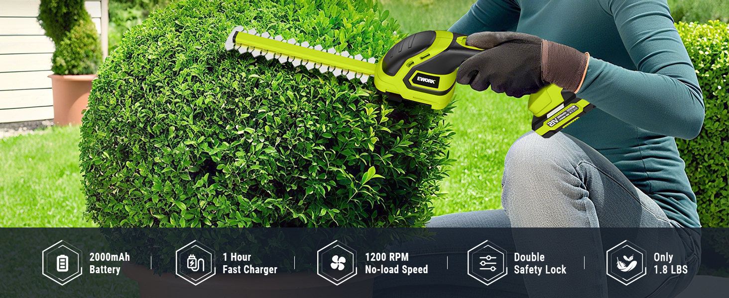 EWORK 21V Hedge Trimmer Cordless