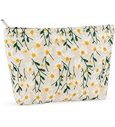 ZLFSRQ Daisy Flower Makeup Bag Travel Cute Floral Cosmetic Bag for Women Girls Small Embroidery M...