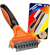 3PCS Pet Grooming Rake & Metal Comb & Flea Comb for Cats and Dogs, Double-Sided Dematting Tool, E...