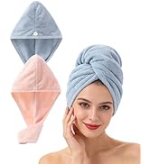 Lumimi Bath Pre Dry Hair Towel 2 Pack - Quick Dry Super Absorbent Lightweight Turban With Button ...