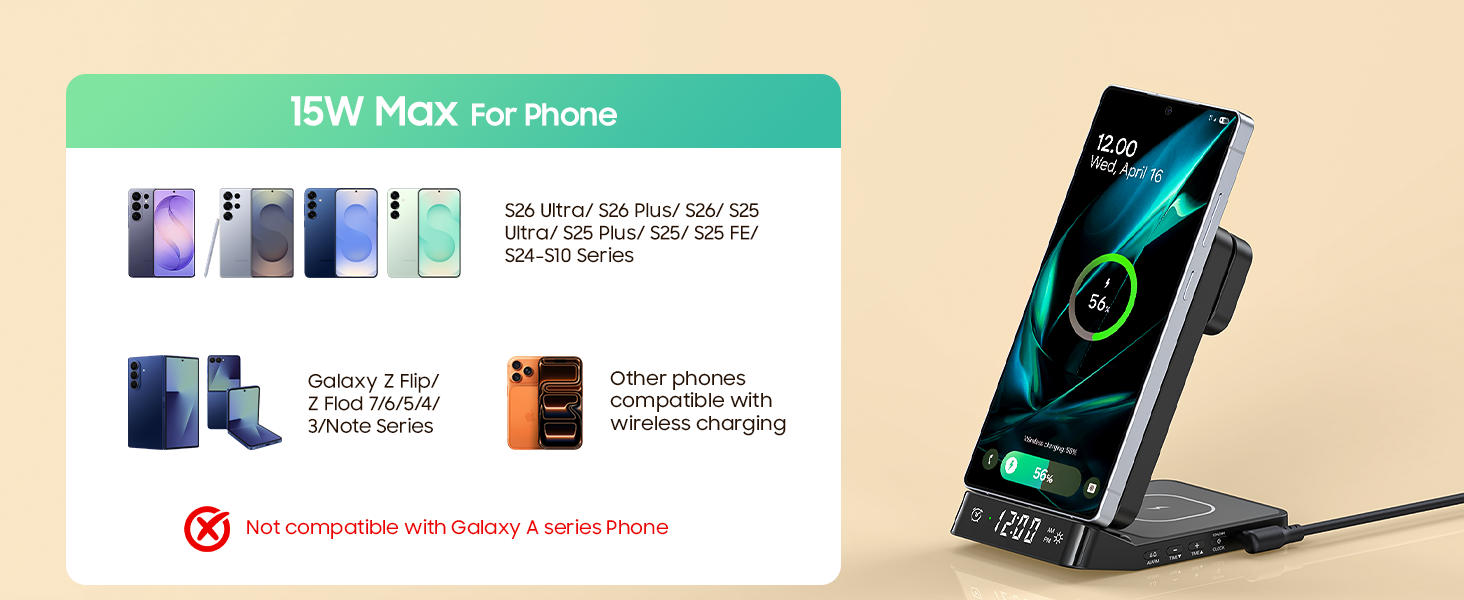 wireless charging station with clock