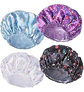 Shower Caps for Women, 4 PCS Elastic and Reusable Bath Caps, Double Layers Shower Cap Reusable Wa...
