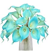 Letjolt Peacock Blue Calla Lily 20Pcs Artificial Flowers Bouquet for Wedding Bride Shower Blessin...