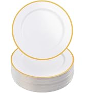 Goodluck 12-Inch Charger Plates, 50 Pack White Charger Plates with Gold Trim, Gold Chargers for D...