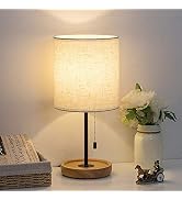 HAITRAL Bedside Table Lamp - Modern Nightstand Lamp with Linen Fabric Shade Wooden Desk Lamps for...