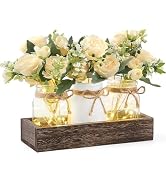 Mkono Mason Jar Lights Centerpiece Table Decor for Dining Room Farmhouse Wood Tray with 3 Jars Fl...