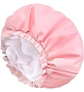 Shower Caps for Women, Terry Cloth Lined EVA Exterior Elastic and Reusable Bath Caps, Double Wate...