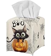 doginthehole Tissue Box Cover Square Cute Halloween Cats Pumpkin Facial Tissue Box Holder Decorat...