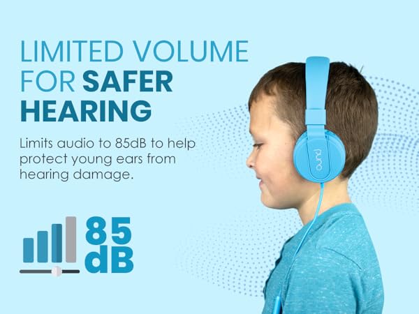 Kids' headphones with Puro Balanced Response Curve for safe, high-quality sound and comfortable fit