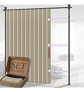 AJAZZ Room Divider Curtain (Beige, W100 x L84 in, 1 Panel)+ Curtain Rods No Drilling Adjustable T...