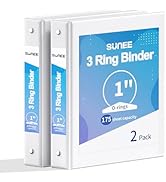 SUNEE 3 Ring Binder 1 Inch 2 Pack, Clear View Binder Three Ring PVC-Free (Fit 8.5x11 Inches) for ...