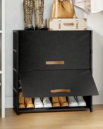 Shoe Rack, 5 Tier Shoe Storage Cabinet with Door 20 Pair Plastic Shoe Shelves Organizer for Closet