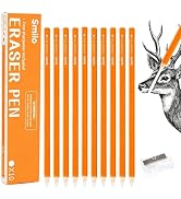 Smilo Eraser Pencil for Teachers & Creatives, 10-Pack Orange Precision Detail Eraser with Sharpen...