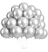 EMART 60pcs Silver Balloons 12 Inch with Ribbon, Latex Helium Quaility for Birthday, Wedding, Bab...