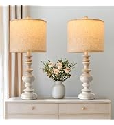 BOBOMOMO 24" Farmhouse Resin Table Lamp Set of 2, Vintage Lamps for Living Room Bedroom with Line...