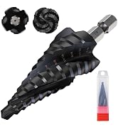 Step Drill Bit for Metal, 3/16" - 7/8"(12 Step Size), Four Spiral Flute M35 Cobalt Drill Bit, 1/4...