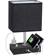 Kakanuo Table Lamp for Bedroom with Dual USB Ports, Fully Dimmable Black Bedside Lamp with Phone ...