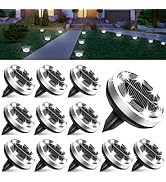 Solar Lights Outdoor Waterproof, 12 Pack 8 LED, Thickened Stainless Steel Ground Light, Solar Gar...