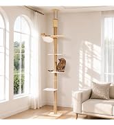 FUKUMARU Floor to Ceiling Cat Tree, 81-107 inch Wall-Mounted Cat Tower | Cat Climbing Pole with N...