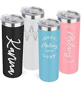 Custom insulated tumbler with lid, personalized skinny metal powder coated thermo for women men, ...
