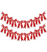 2 Strings Red Bow Garland Banner Decorations, Pre-Strung Satin Ribbon Bows for Birthday, Baby Sho...