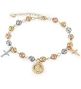 HZMAN 8.5inch Virgin Mary Rosary Bead Cross Bracelet Virgin of Guadalupe Adjustable Link Bracelet...