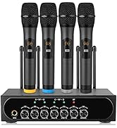 LiNKFOR Portable UHF 4 Channel Wireless Microphone System with Four Handheld Wireless Microphone,...