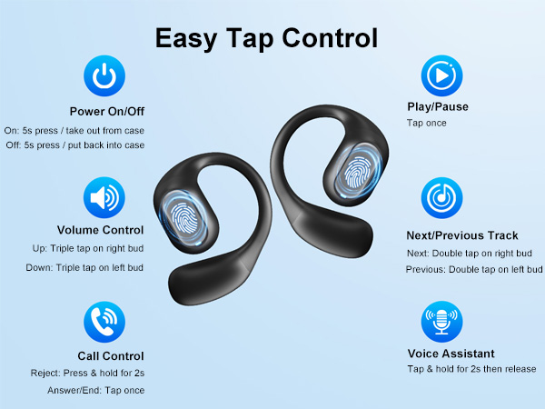 open ear earbuds with volume control