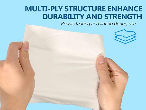 MULTI-PLY STRUCTURE ENHANCEDURABILITY AND STRENGTHResists tearing and linting during use