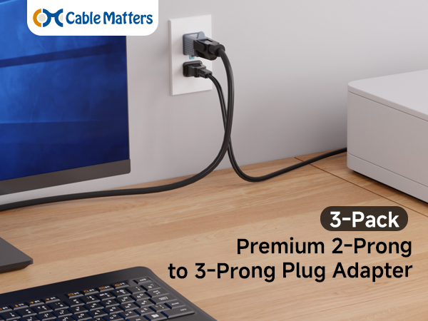 Cable Matters 2 prong to 3 prong outlet adapter for grounding conversion