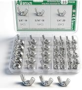 Aienxn 35PCS SAE Sizes Wing Nuts Assortment Kit, 304 Stainless Steel 1/4"-20, 5/16"-18, 3/8"-16, ...