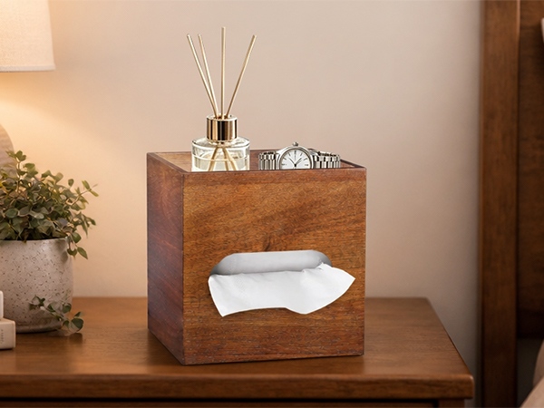 Tissue and Remote Control Holder, Decorative Facial Tissue Cube Box Organizer