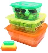 FUSMYE Set of 3 Clear Collapsible Full Silicone Food Storage Containers with Lids, Bento Lunch bo...