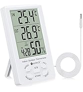 Neoteck 3 in 1 Thermometer Hygrometer with Clock Large LCD Display, Digital Humidity Temperature ...
