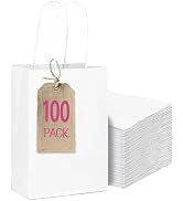 qiqee 100-Packs White Paper Gift Bags with Handles Bulk 4.5"×2.5"×6" Mini Size Gift Bags Multiple...