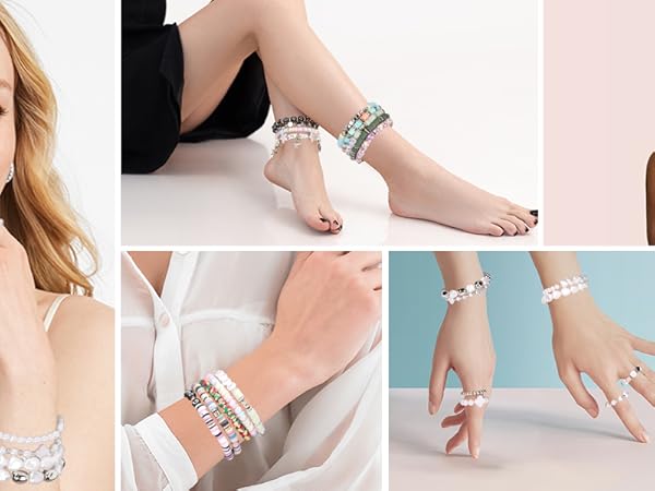 The models were wearing delicate bracelets, necklaces, earrings and rings.