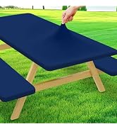 Moosfor Picnic Table Cover with Bench Covers, Elastic Fitted Spandex Tablecloths for 6 Foot Recta...