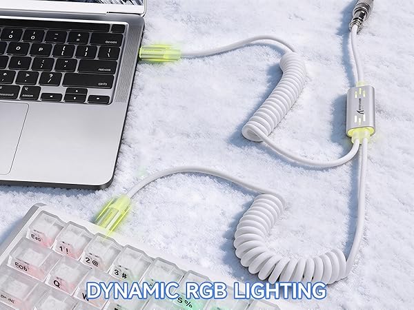 ATTACK SHARK C08 USB A to Dual Type-C Custom Coiled Aviator Cable with Adjustable RGB Light