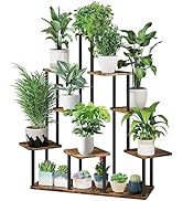 YOCOMEY 9 Tier Wood Tall Plant Stand Metal Rack Indoor, Multiple Flower Pot Holder Shelves Corner...