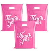 FloraSea 100 Pcs Pink 12x15 Thank You Bags, Merchandise Bags, Shopping Bags for Goodie Bags,Bouti...