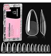 Beetles Medium Almond Nail Tips 576pcs 12 Sizes, Pre-Etched Soft Gel Nail Tips Half Matte Full Co...