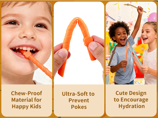 Soft, chewable & flexible silicone straws for kids' safety. Cute bear design prevents pokes.
