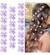 Wecoe 20 Pcs Small Purple Flower Hair Clips - Tiny Mini Bling Hair Accessories with Four Petals f...
