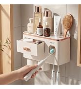 Toothbrush Holders Bathroom Accessories with Toothpaste Dispenser, 2 Cups Toothbrush Holder Wall ...