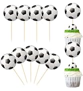 Hooqict 40Pcs Soccer Cupcake Toppers Soccer Ball Birthday Cake Topper Decorations Cupcake Picks f...