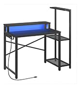 YATINEY Computer Desk with LED Light and Power Outlet, Gaming Desk with Monitor Stand, Reversible...