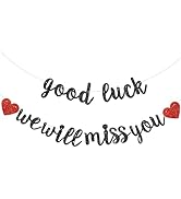 BEISHIDA Black Good Luck We Will Miss You Banner,Pre-Strung Glitter Retirement Party Sign Garland...