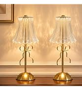 2 Pack Cordless Crystal Table Lamp,Gold Bow Lamp,Vintage Flower Desk Lamp | Rechargeable,3 Color,...
