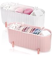 ZOOFOX 2 Pack Qtip Holder Dispenser, Cotton Pads Holder with Clear Lid, Adjustable 3-Grid Bathroo...